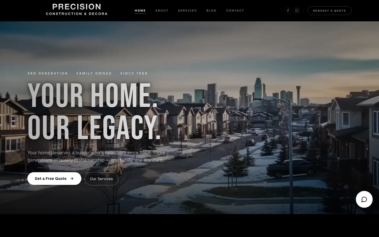 Precision Construction & Decora website screenshot